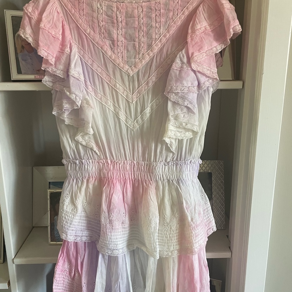 LoveShackFancy Pink and White Mini Dress